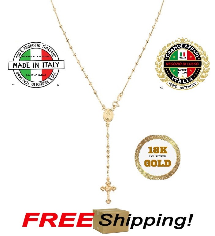 Italian 18k Medaglia Miracolosa Rosary Bead Cross Y Necklace 20\