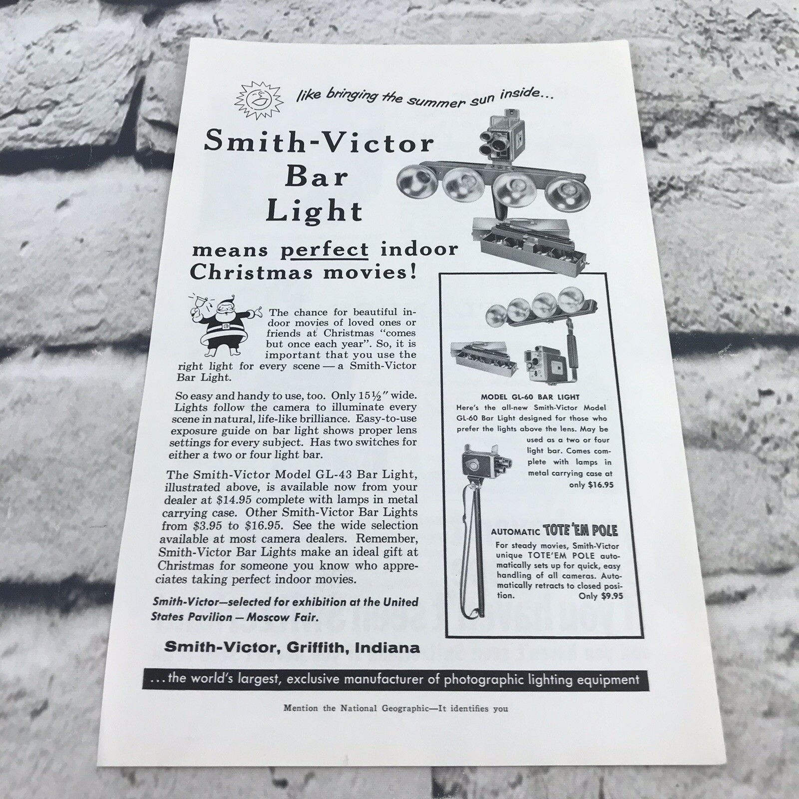 Vtg 1959 Print Ad Smith Victor Bar Light Photography Advertising Art