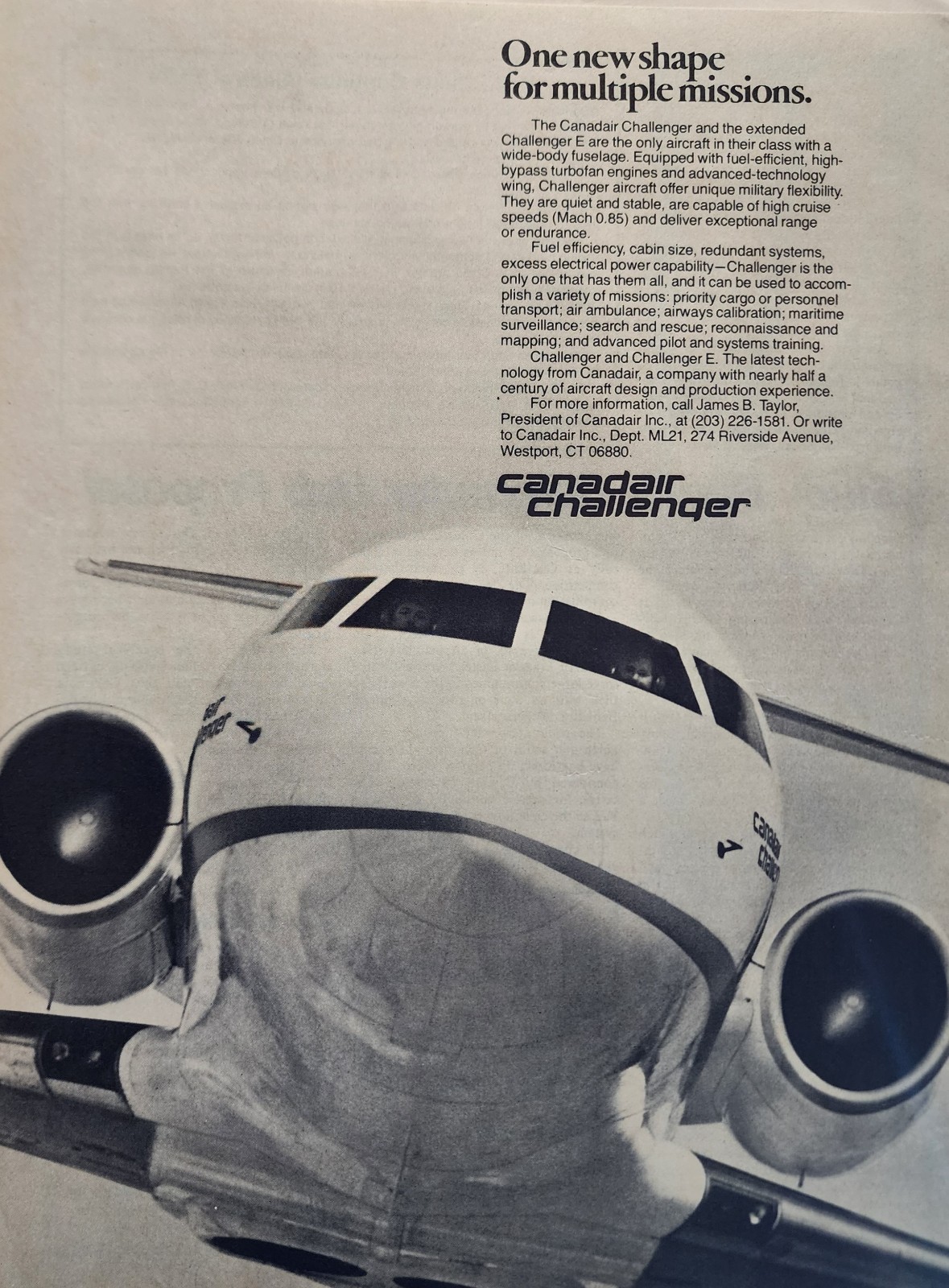 Canadair Challenger Picture Magazine Ad Original Vtg Flying Aircraft Decor 