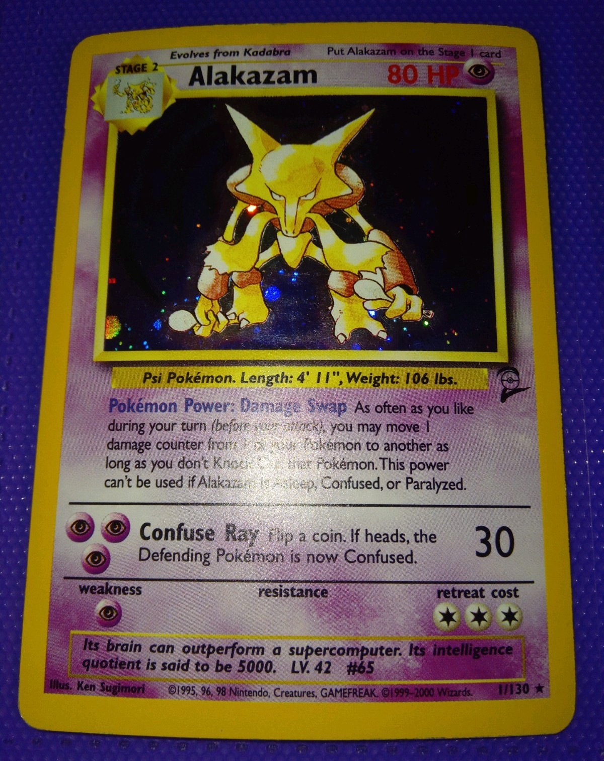 VINTAGE Pokemon Base Set 2 Alakazam Holo Card, 17/131 (MODERATE CONDITION)