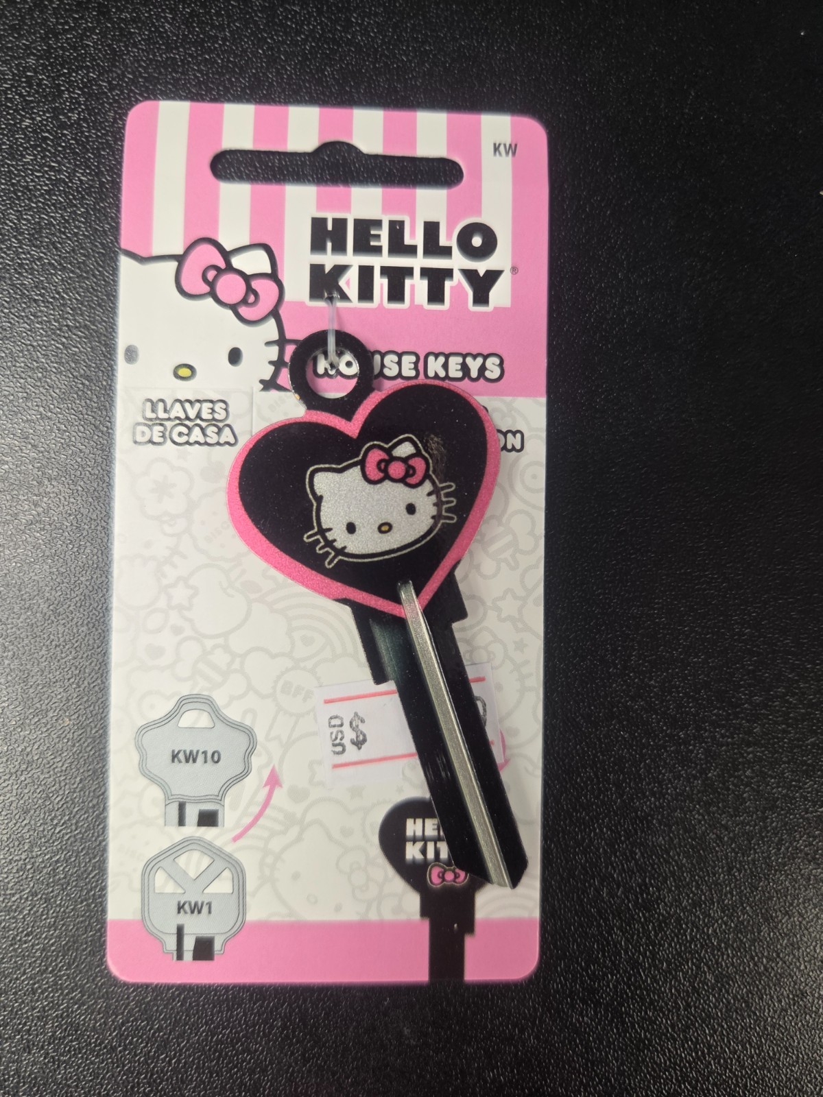HELLO KITTY METALLIC HEART SHAPED KWIKSET KW1/KW10 KEYBLANK - READ DETAILS BELOW