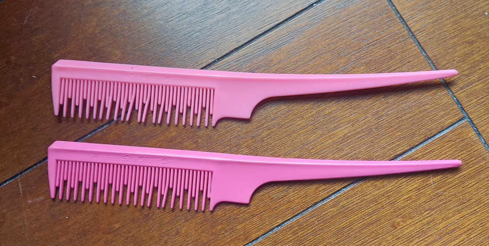 Vintage Professional Style Teaser Comb Rat Tail Handle Pink Set Of 2