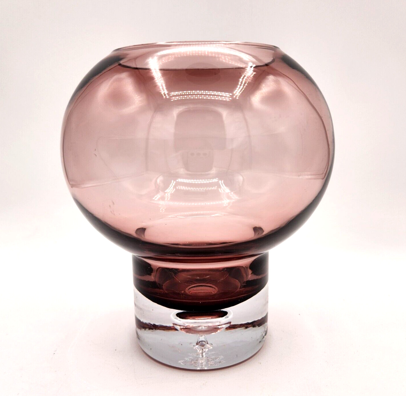 Krosno Poland Ball Vase Amethyst Hand Blown Glass Suspended Bubble 6\