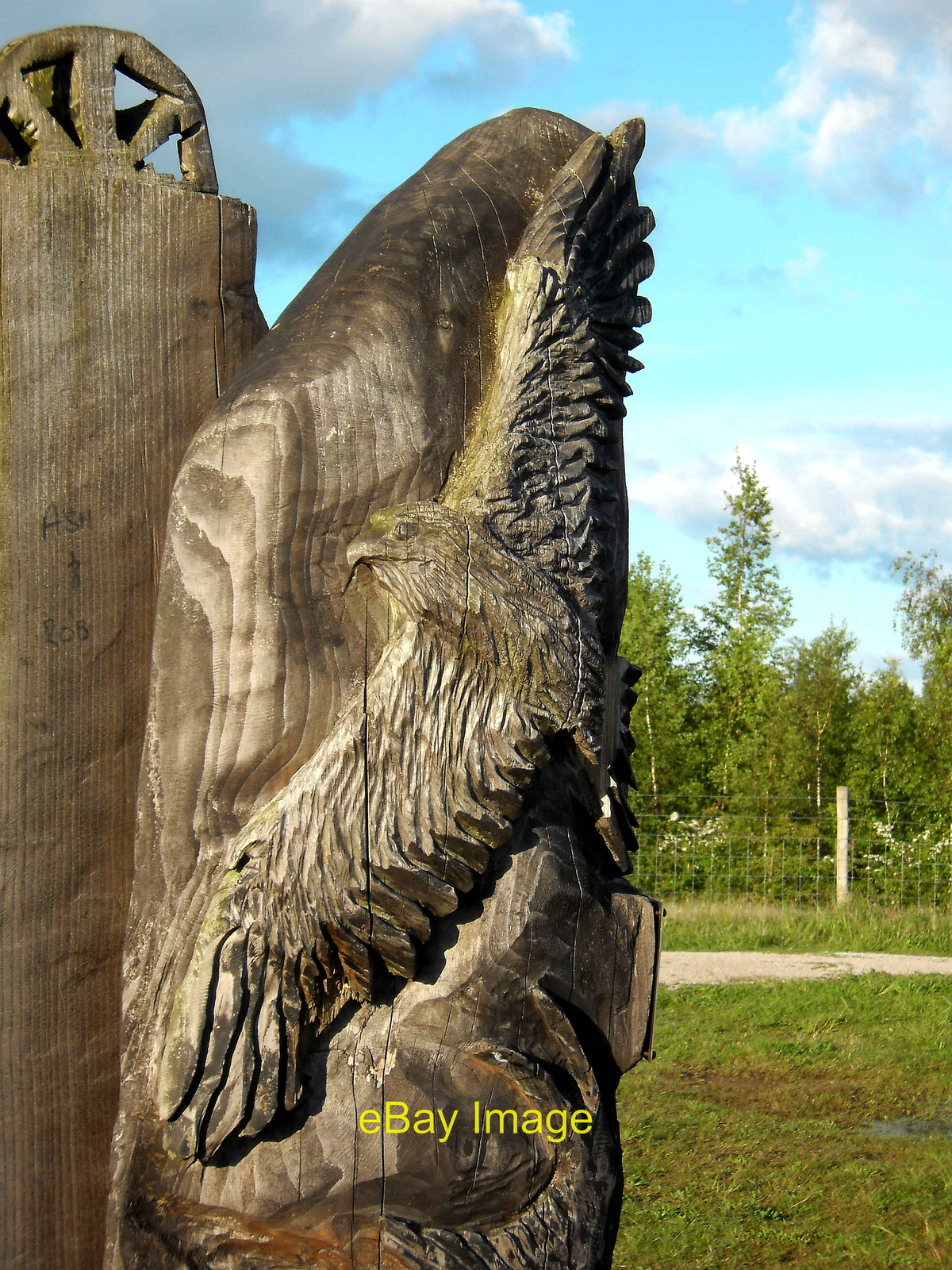 Photo 6x4 RSPB Wood carving way marker. Fairburn Ings Castleford  c2021