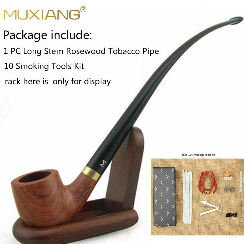 MUXIANG Churchwarden Pipe Long Rosewood Tobacco Smoking Pipe with Acrylic Stem