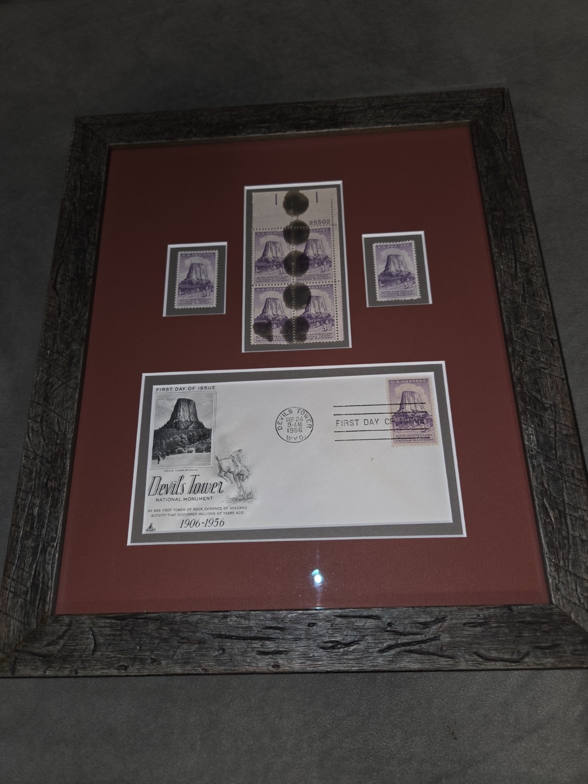 The First National  Monument - Devils Tower & First day Cover of its own stamp