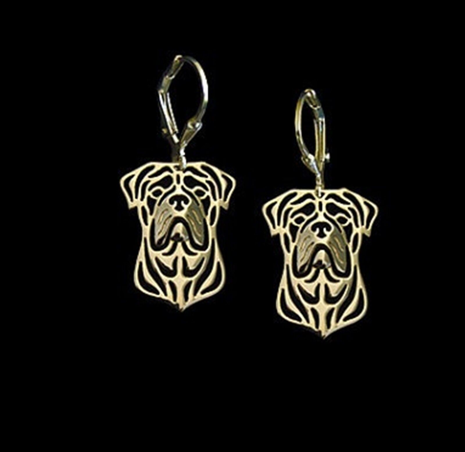 Bull Mastiff Dog Earrings-Fashion Jewellery Gold Plated, Leverback Hook