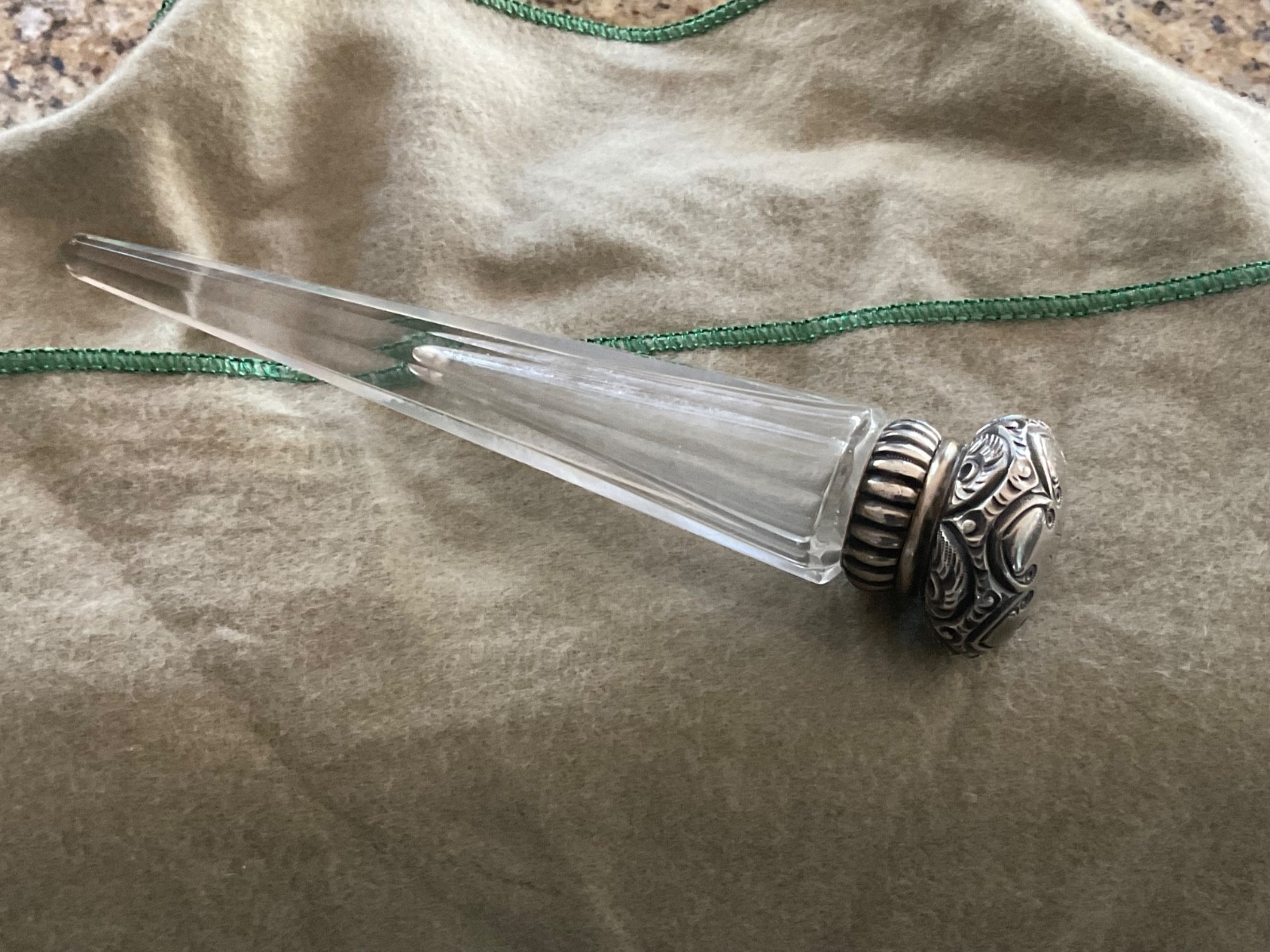 Antique sterling silver & Cut Glass Crystal Chatelaine PERFUME SCENT Bottle