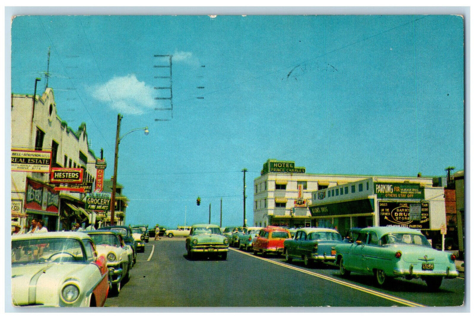1957 View of Seventeen Ave. Playground and Beach Virginia Beach VA Postcard