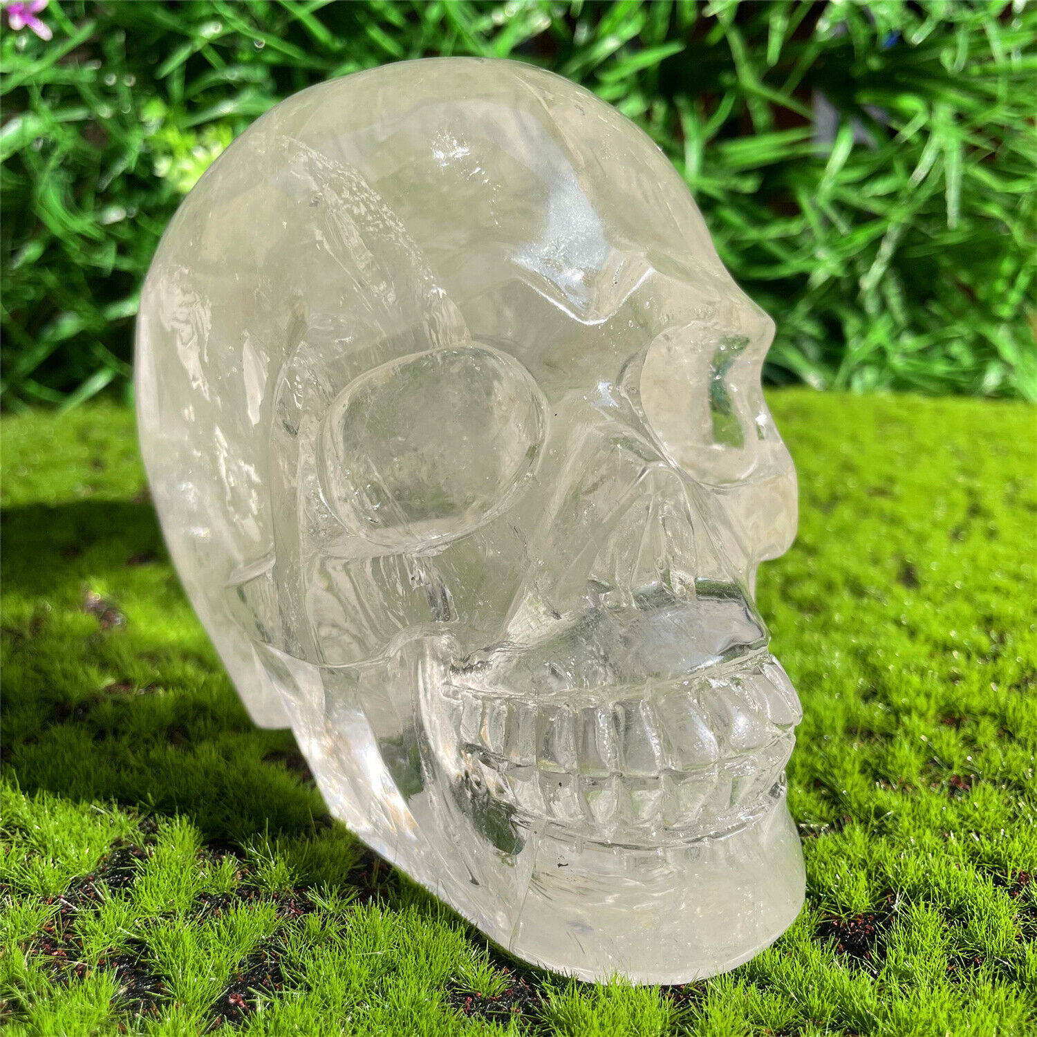 3.43LB natural Clear crystal skull quartz crystal carved reiki healing gem