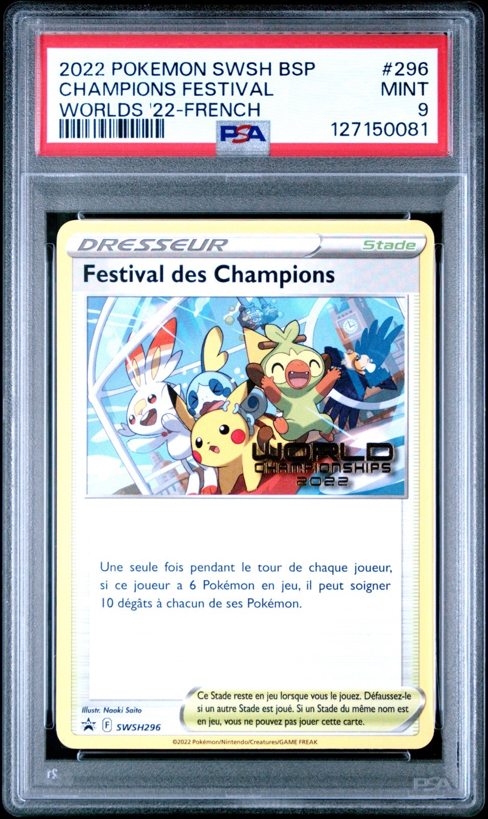 Pokemon Champions Festival Promo SWSH296 World Championships 2022 FRENCH PSA 9