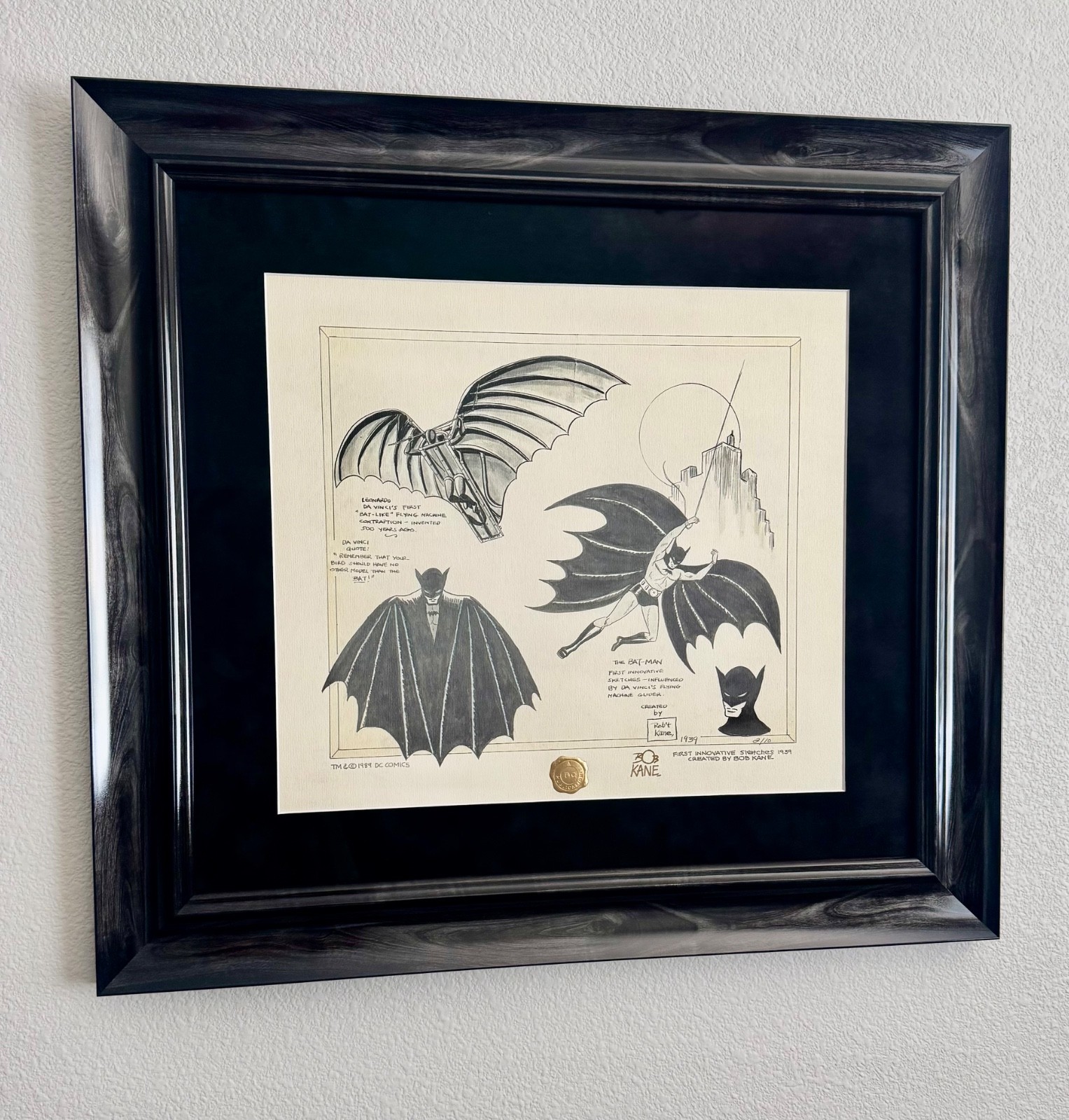 1989 Batman DaVinci Signed by Bob Kane SUPER RARE edition #2/10 Custom Framed