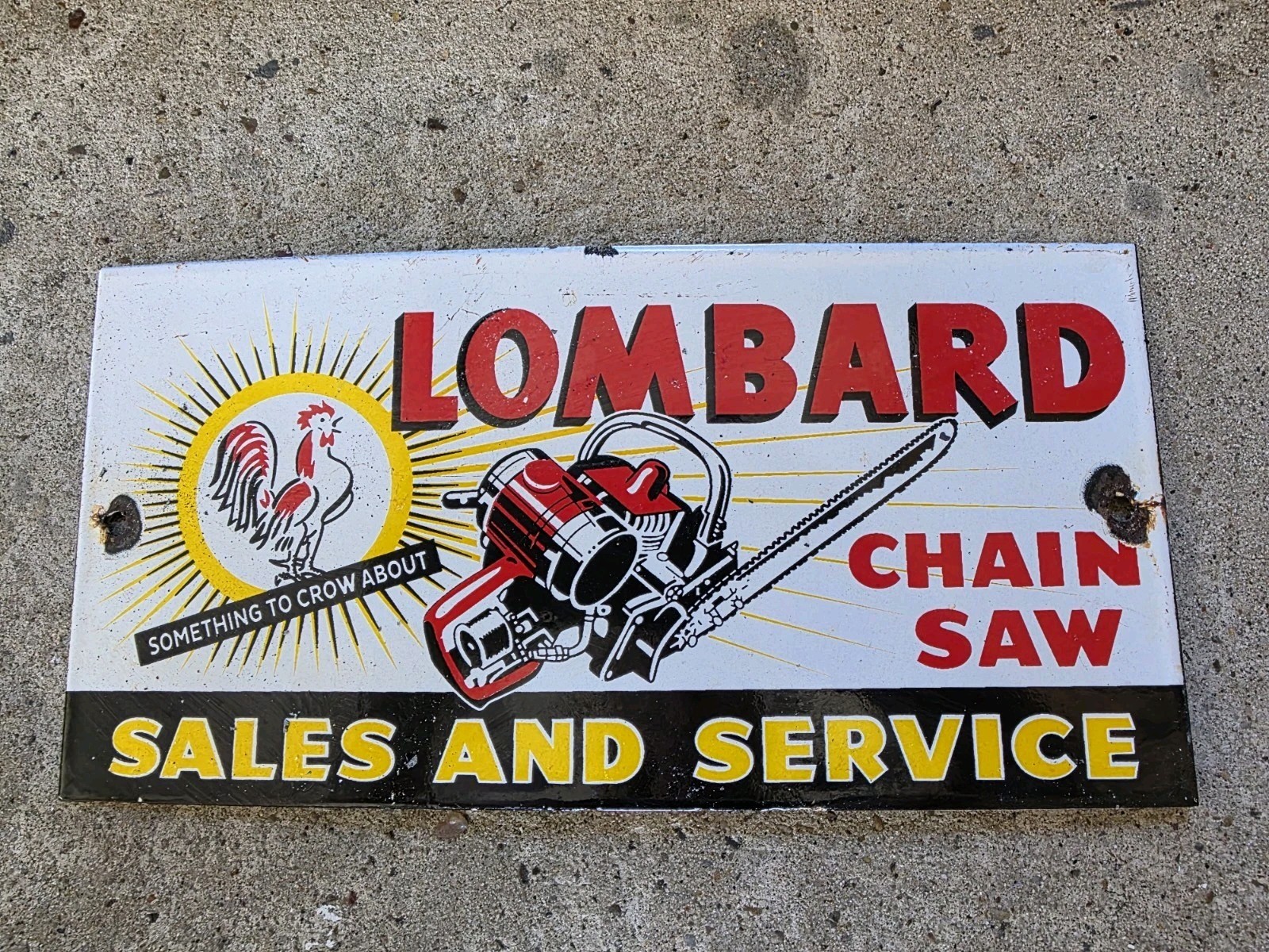 VINTAGE LOMBARD CHAIN SAW PORCELAIN SIGN CAR GAS MOTORCYCLE TRUCK OIL 10\ VINTAGE LOMBARD CHAIN SAW PORCELAIN SIGN CAR GAS MOTORCYCLE TRUCK OIL 10\