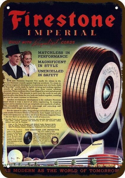 1939 FIRESTONE IMPERIAL RAYODIPT WHITEWALL TIRES Vintage Look DECORATIVE METAL S