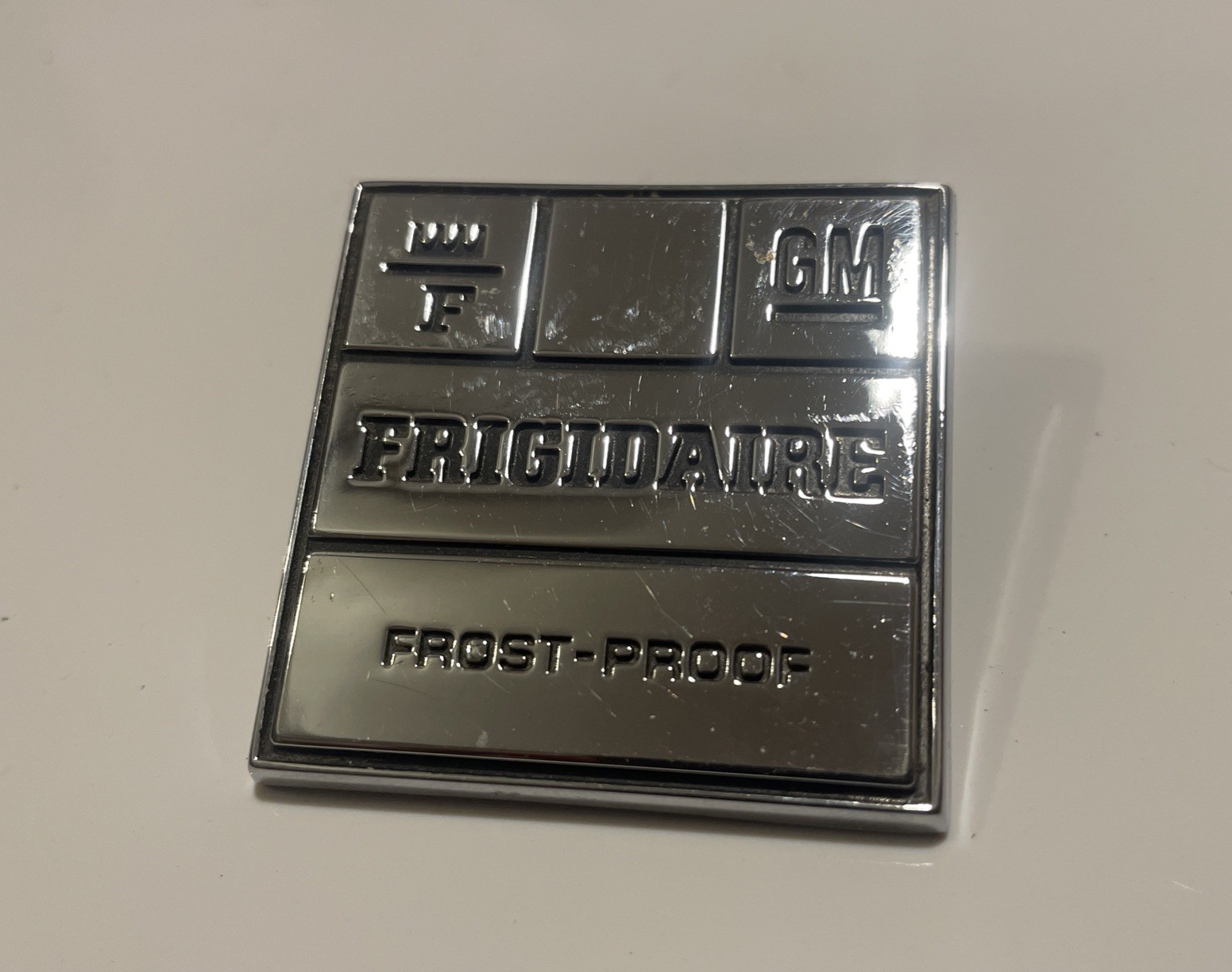 1970s GM Frigidaire Refrigerator Original Emblem Badge Logo Chrome Replacement