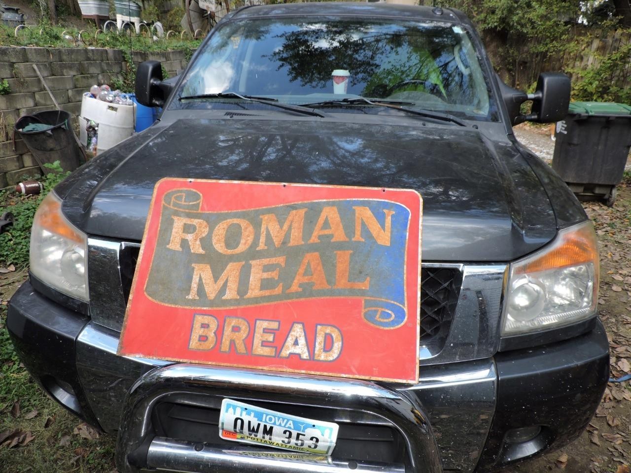Antique Original Peter Pan Roman Meal Bread Sign RARE Two Sided Bakery Sign