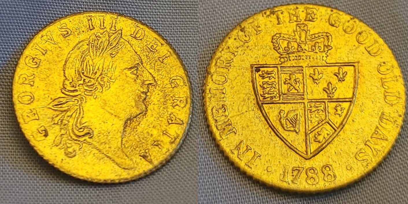 1788 English Coin King George III Vintage Old Milled Royal Gold Lustre Antique