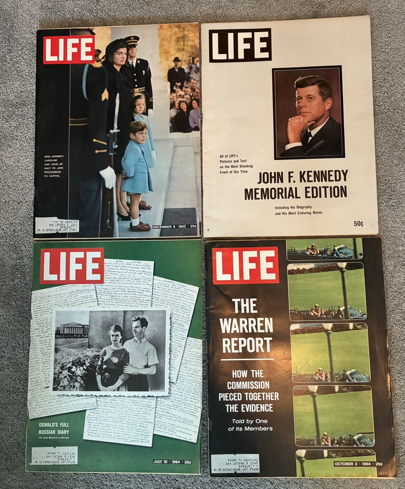 Lot of 4 Vintage Life Magazines 1963 and 1964 Related to JFK Assassination