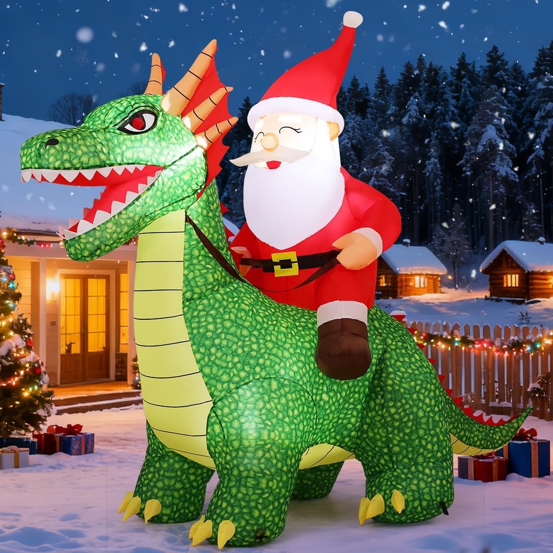 GOOSH 7.2 FT Long Christmas Inflatable Dinosaur Outdoor Decorations Blow Up Ya