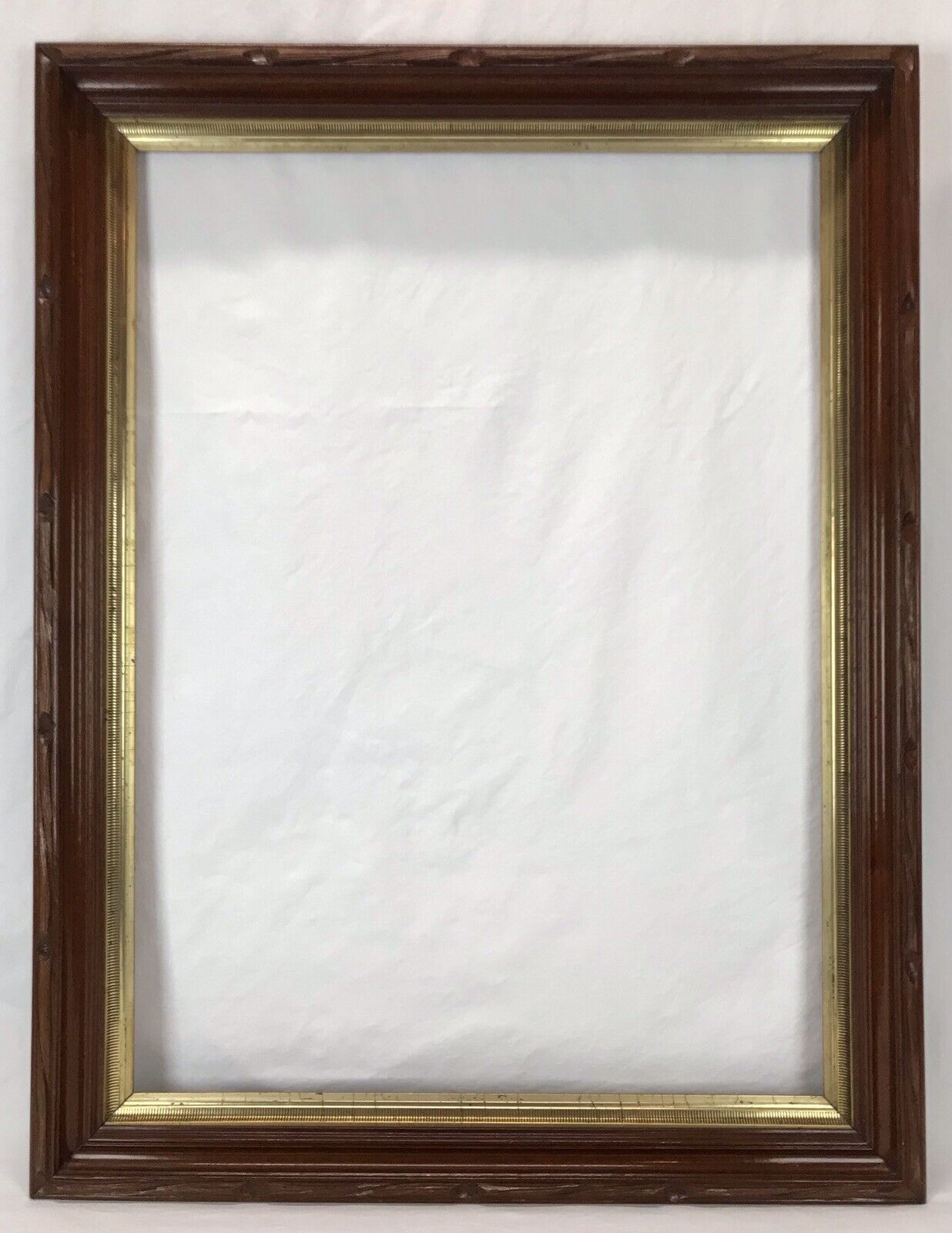 Large Antique Carved Walnut Frame Stenciled Lemon Gold Gilt Liner 22 x 30 Openin
