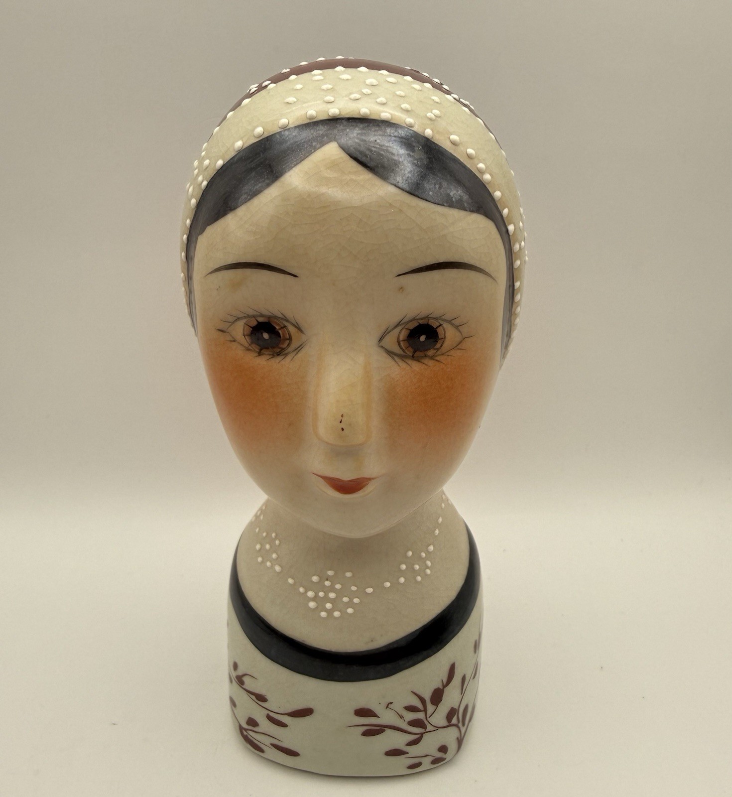 Vintage Gemma Taccogna Style Folk Art Ceramic Lady Head Bust Display 6.5\ Vintage Gemma Taccogna Style Folk Art Ceramic Lady Head Bust Display 6.5\