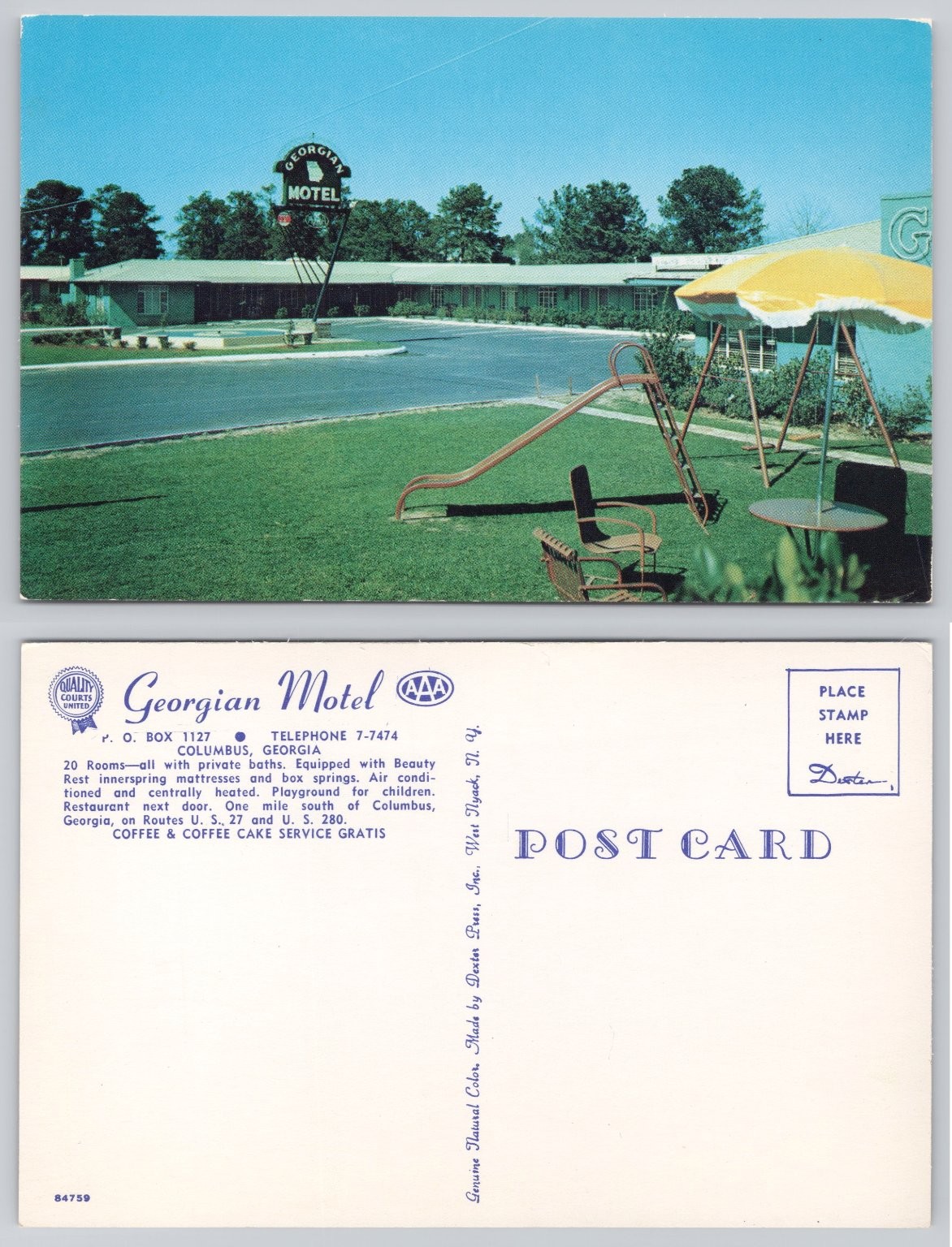 Vintage Postcard Georgian Motel Columbus Georgia Roadside Americana Playground
