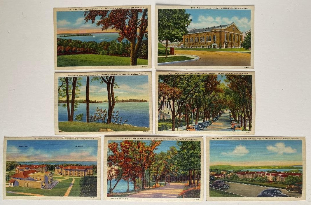 Seven Different Post cards University of Wisconsin Madison 1940s Linen NOS