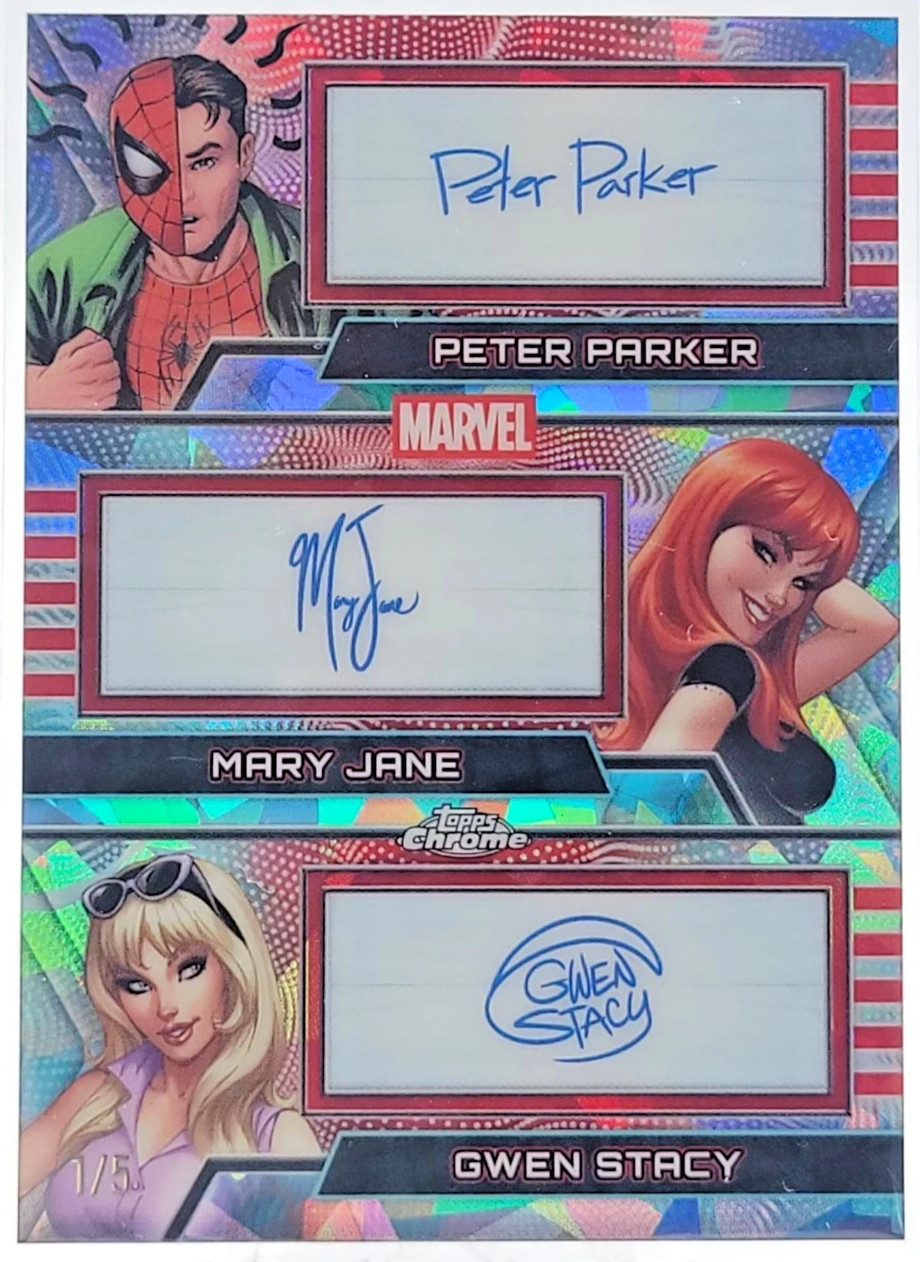 2026 Topps Chrome SAPPHIRE Marvel /5 SPIDER-MAN Peter Parker MJ Gwen Triple Auto
