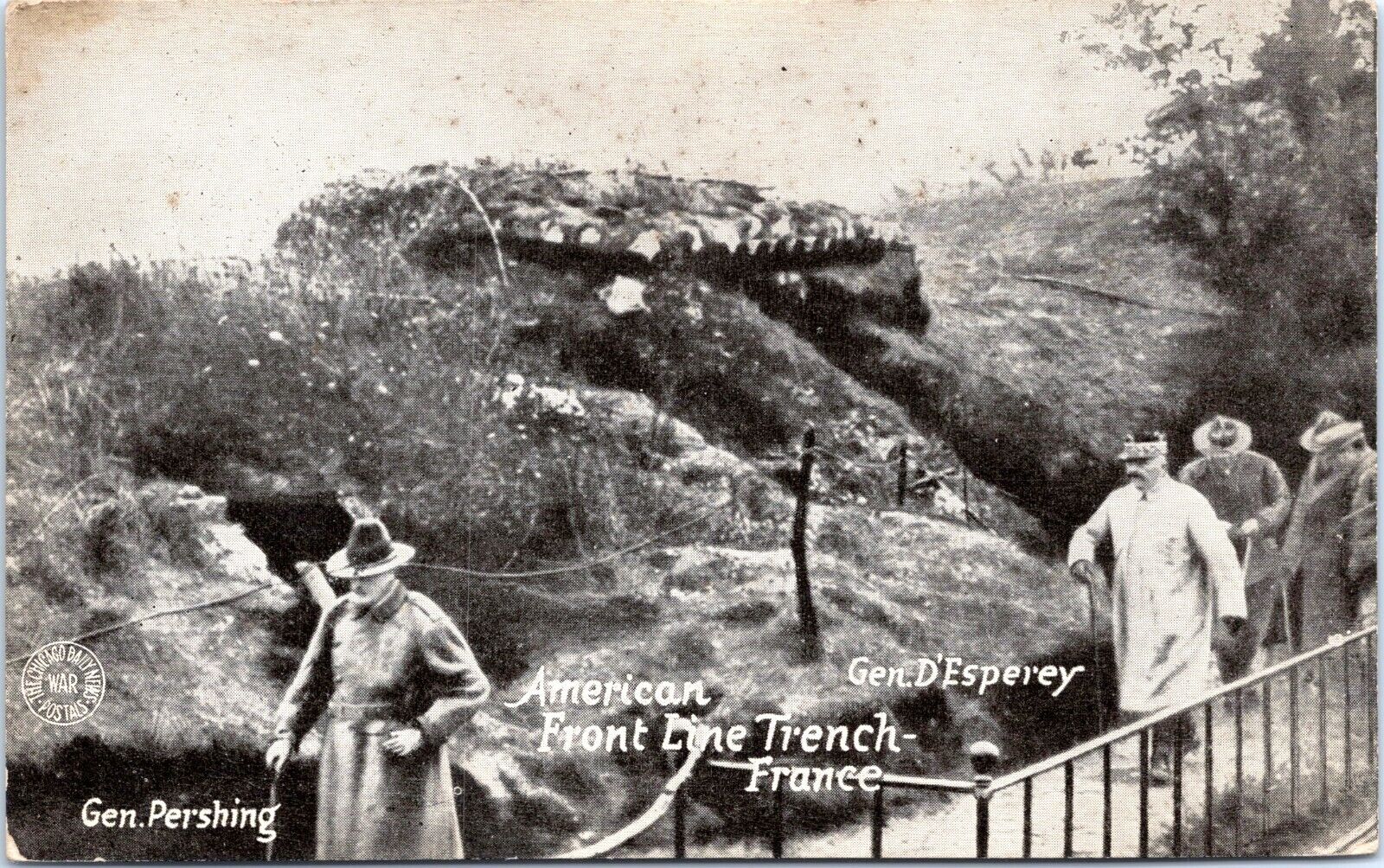 Postcard - General Pershing, D\'Esperey on Front Lines, WWI France - GJ Kavanaugh