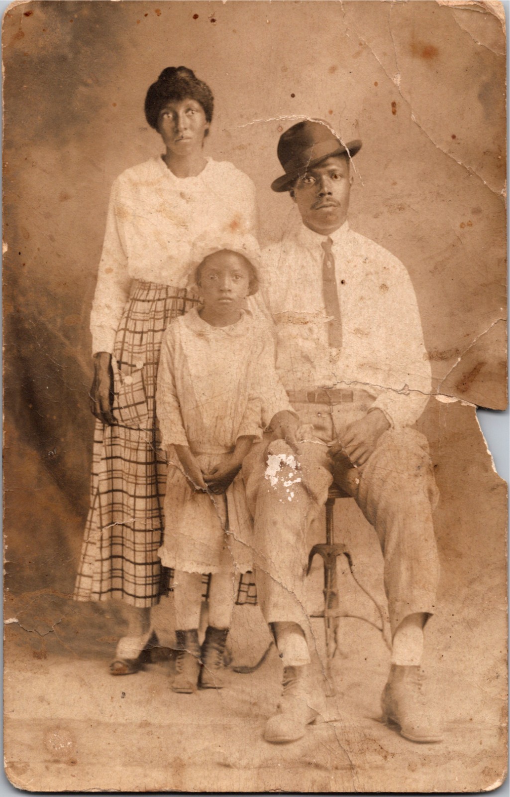 Vintage Black Americana Family Portrait Real Photo Postcard RPPC c1910s Fashion