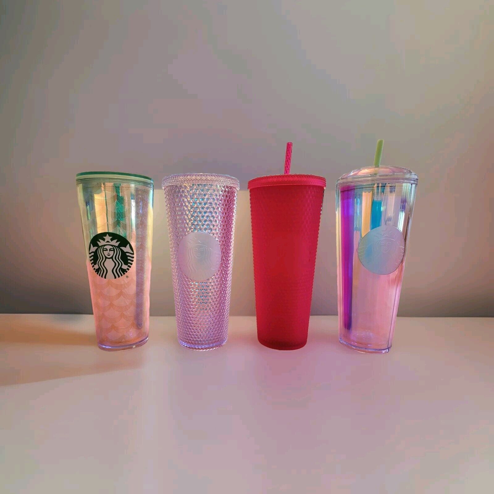 4 Starbucks Mirror Studded Iridescent Multi Color Tumblers Venti 24oz 