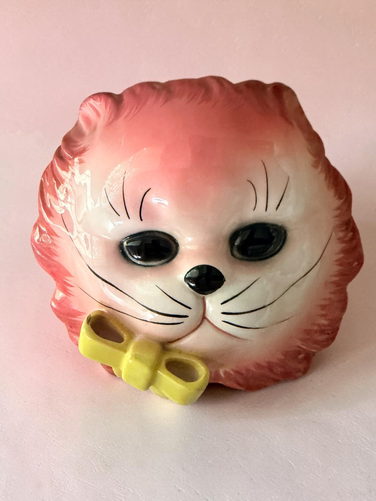 RARE 😺 LEFTON Pink Cat Wall Pocket Kitten 1950\'s Kitsch MCM Excellent S842
