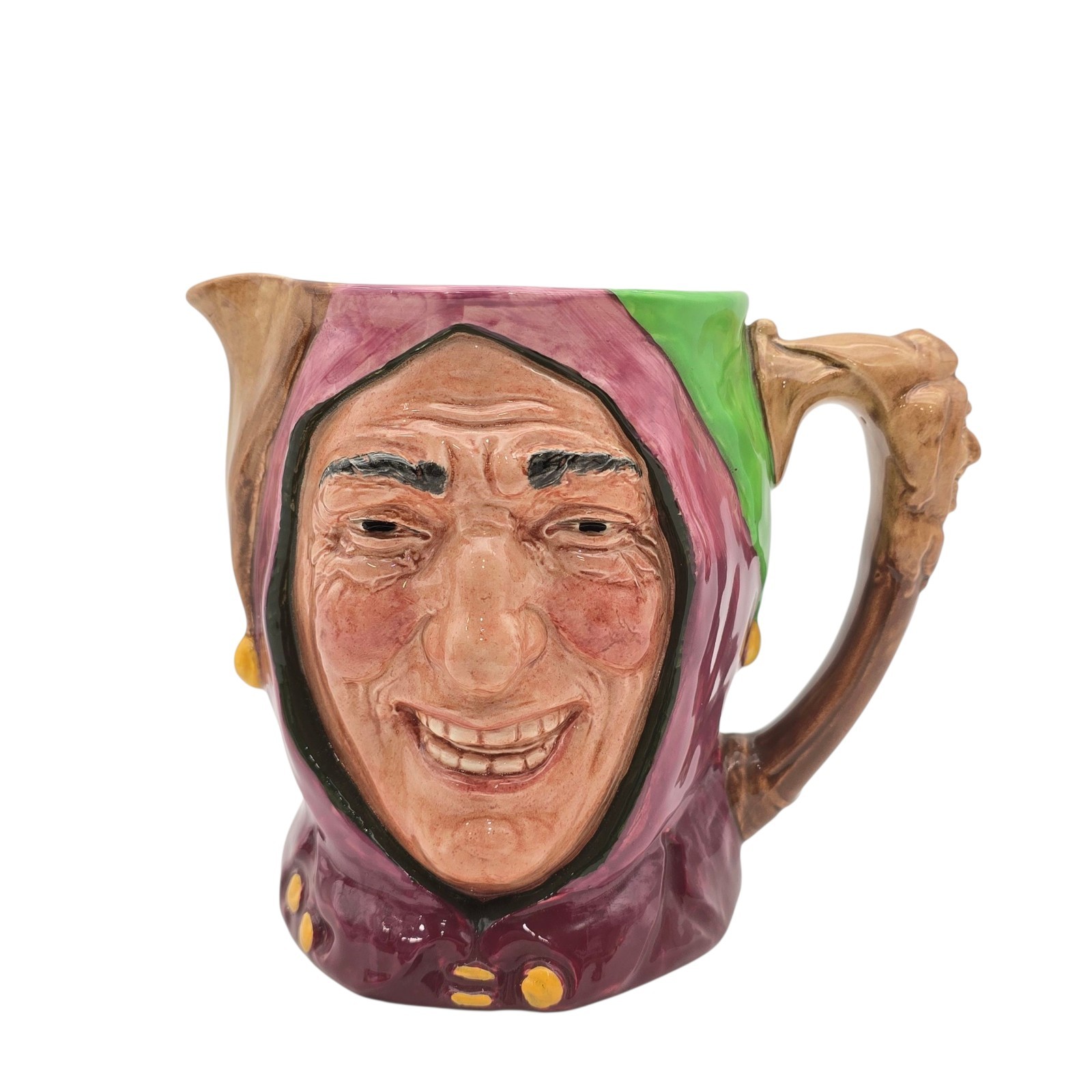 Royal Doulton Character  Large Pitcher Touchstone The Jester 6”. A. Mug