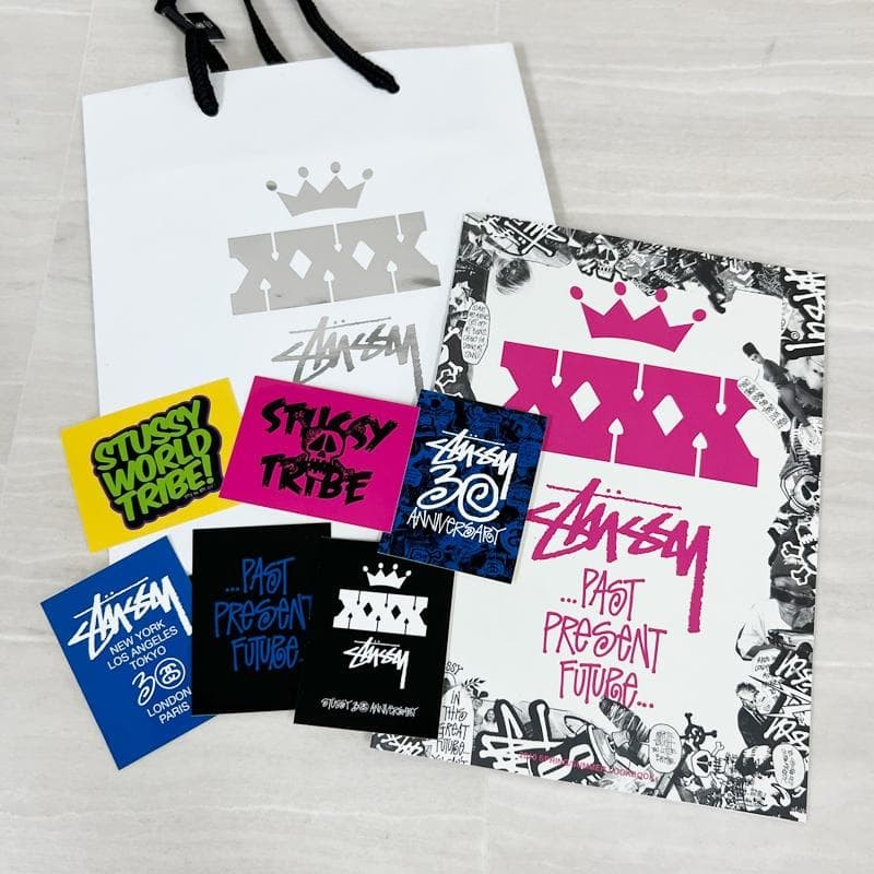 Rare Stussy 30th Anniversary Complete Lookbook Catalog Sticker & Shopper Bag Set