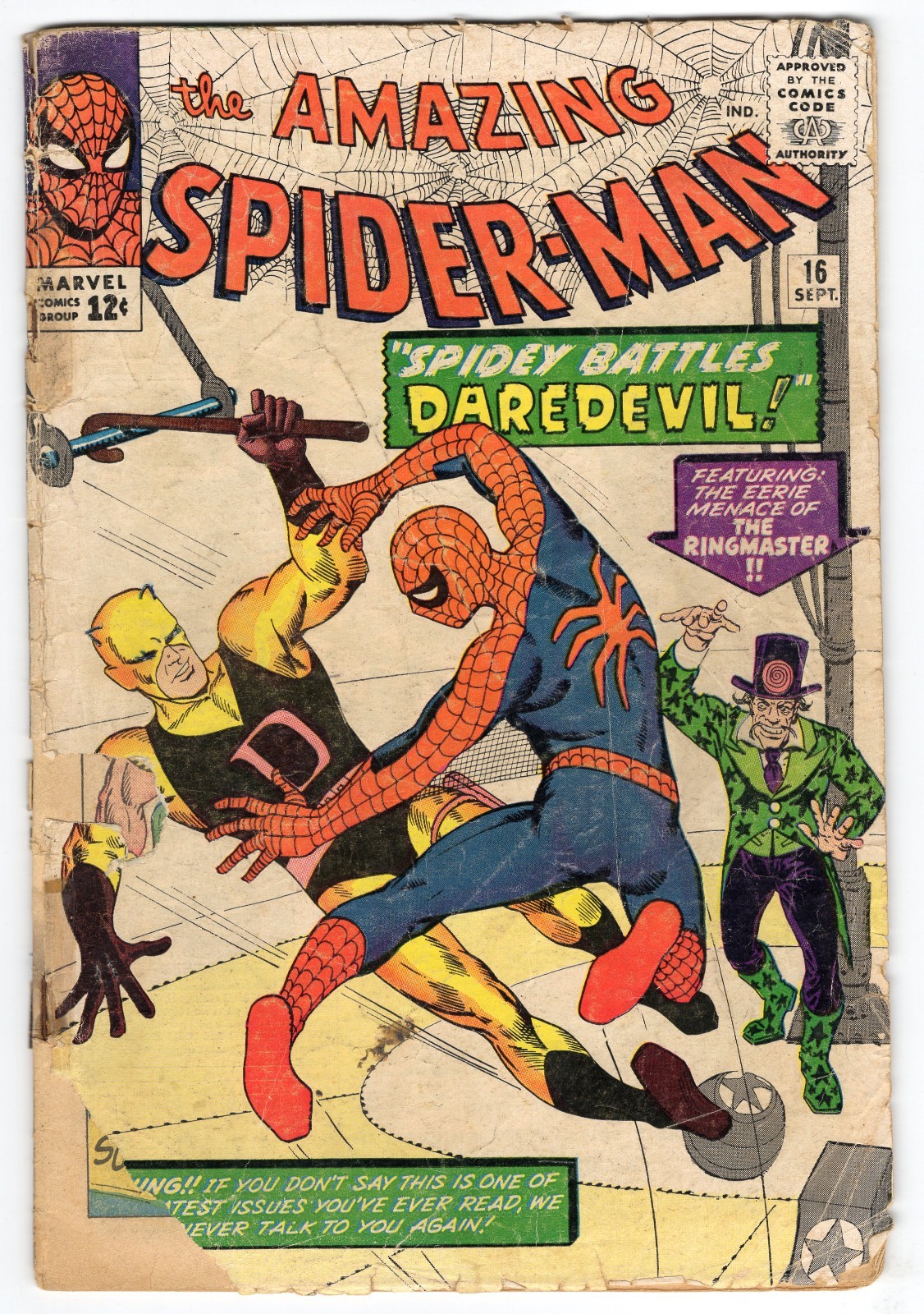 Amazing Spider-Man 16 1964 Marvel Comics G- 1.8 1st X-Over Daredevil