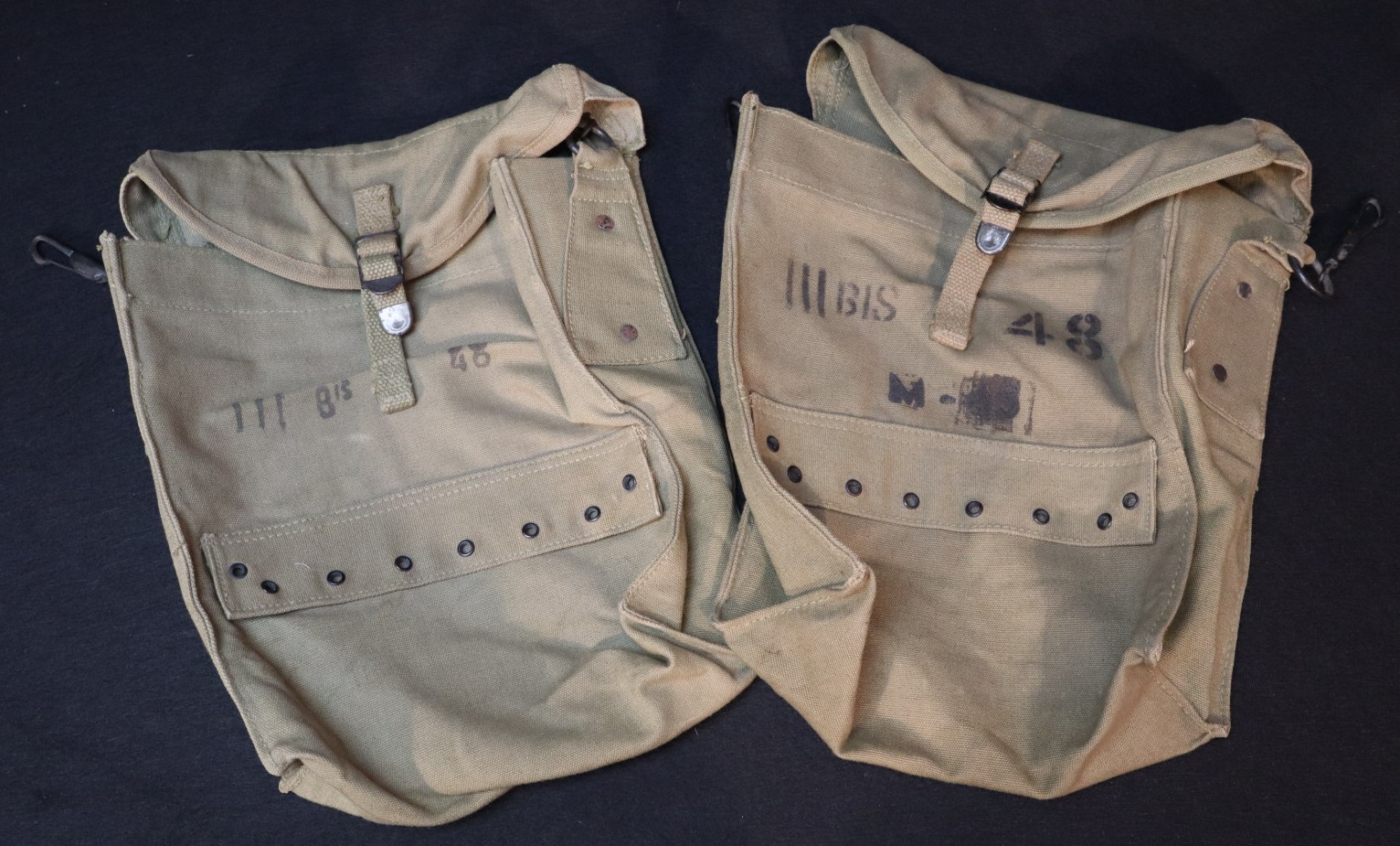 WWII US Army Combat Medic Khaki Canvas Bags Pouches - French Issue Marked, Rare