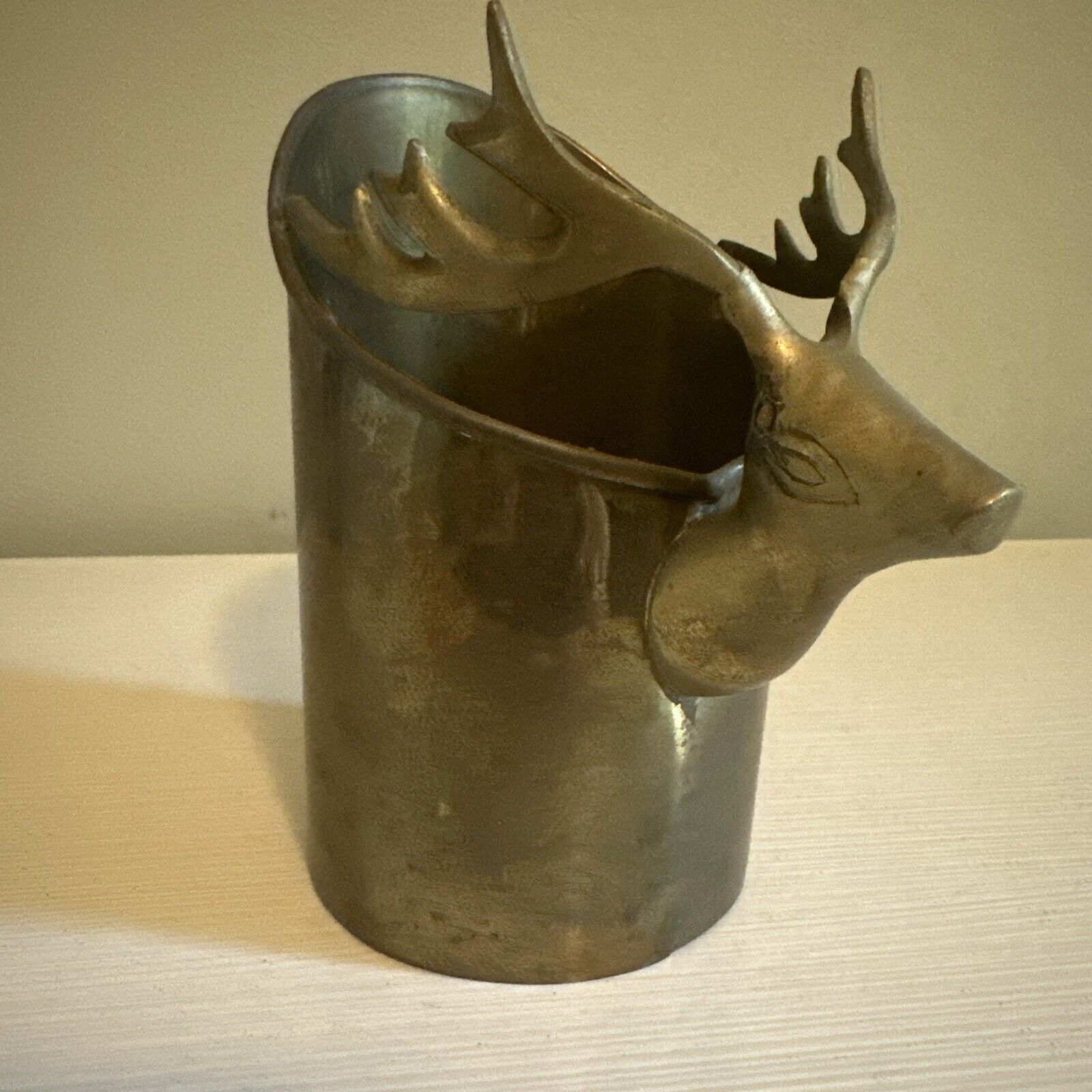 Solid Brass Wine Chiller with Stag Buck Deer Head Sculpture 1970’s By Gatco