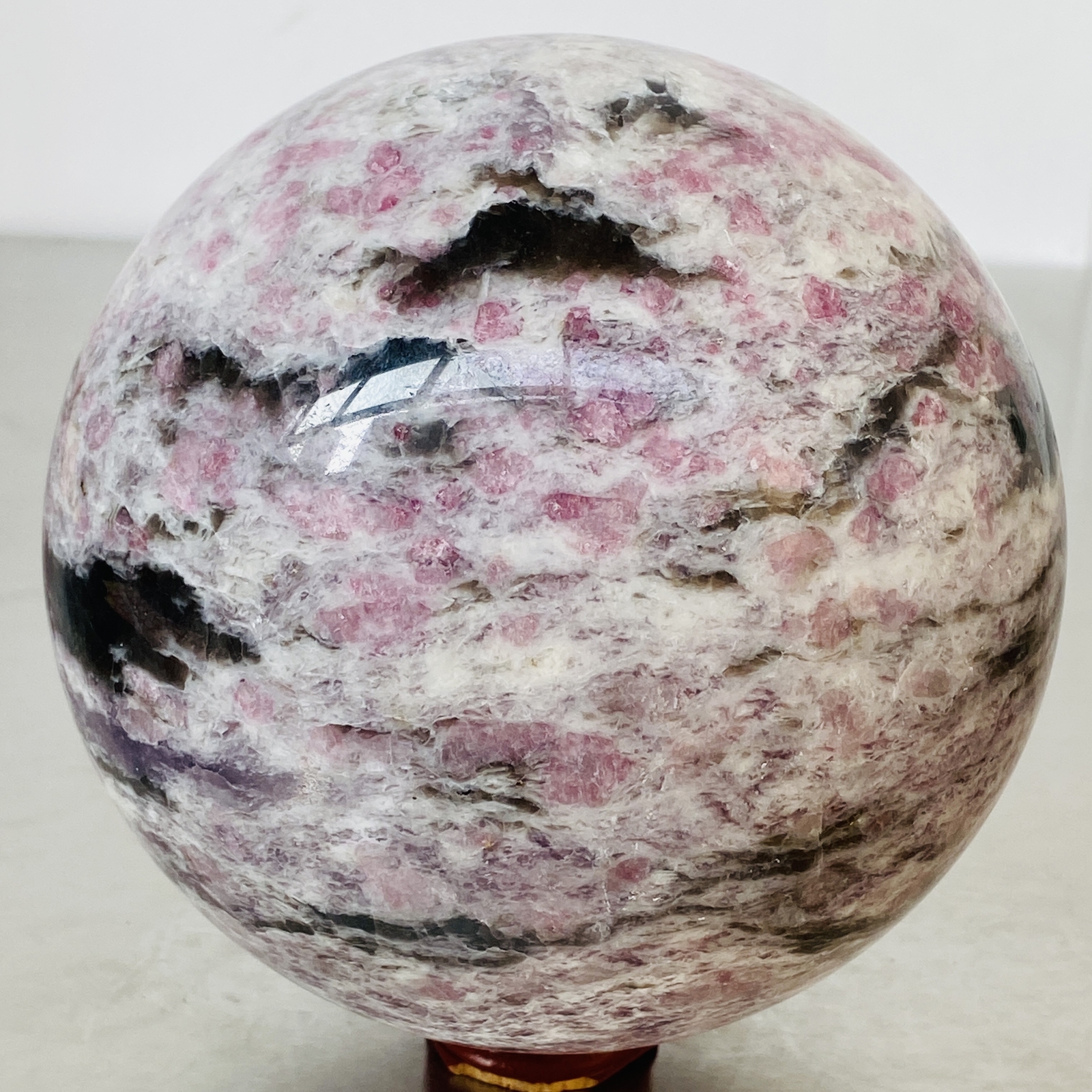 Natural Red Tourmaline Quartz Crystal Stone Sphere Ball Healing 3760G