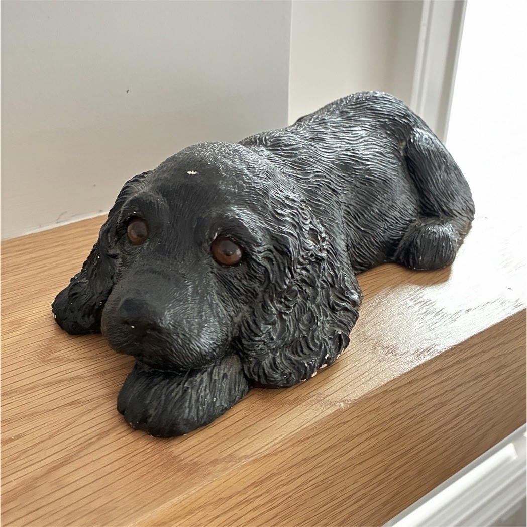 Sandicast Signed Sandra Brue Black Cocker Spaniel Resin Figurine 1981 Gloss
