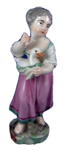 18thC Ludwigsburg Porcelain Girl with Duck Figurine Porzellan Lady Figur Figure