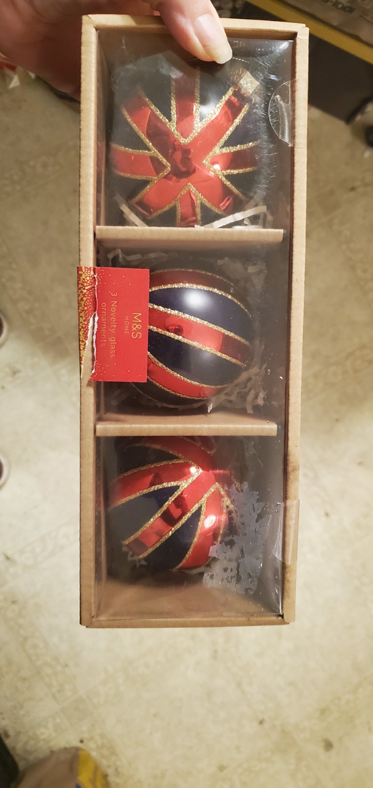 3 BRITISH UK Union Jack Flag Mercury GLASS TREE BALL ORNAMENTS Marks & Spencer 3 BRITISH UK Union Jack Flag Mercury GLASS TREE BALL ORNAMENTS Marks & Spencer