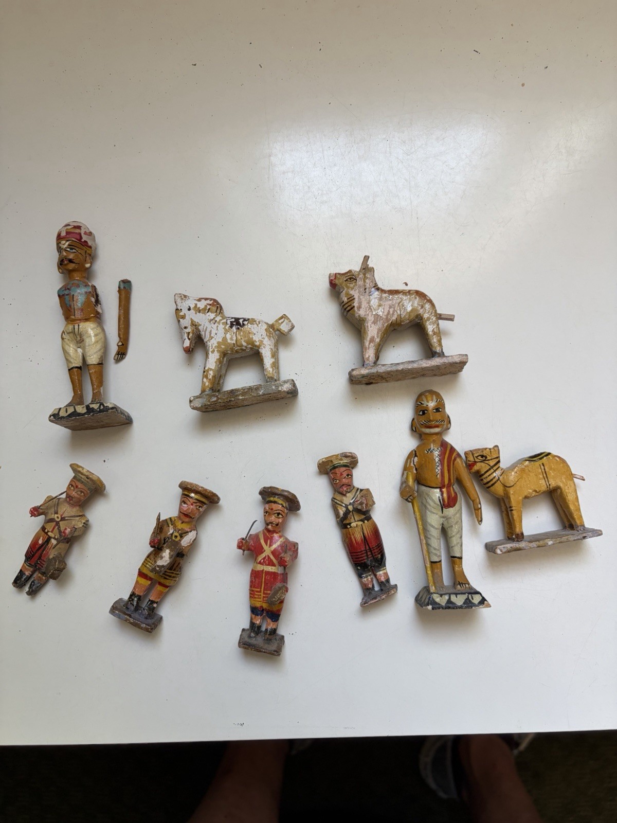 Vintage Indian Hand Carved Painted Wooden Folk Figures (9) Possibly Kondapalli