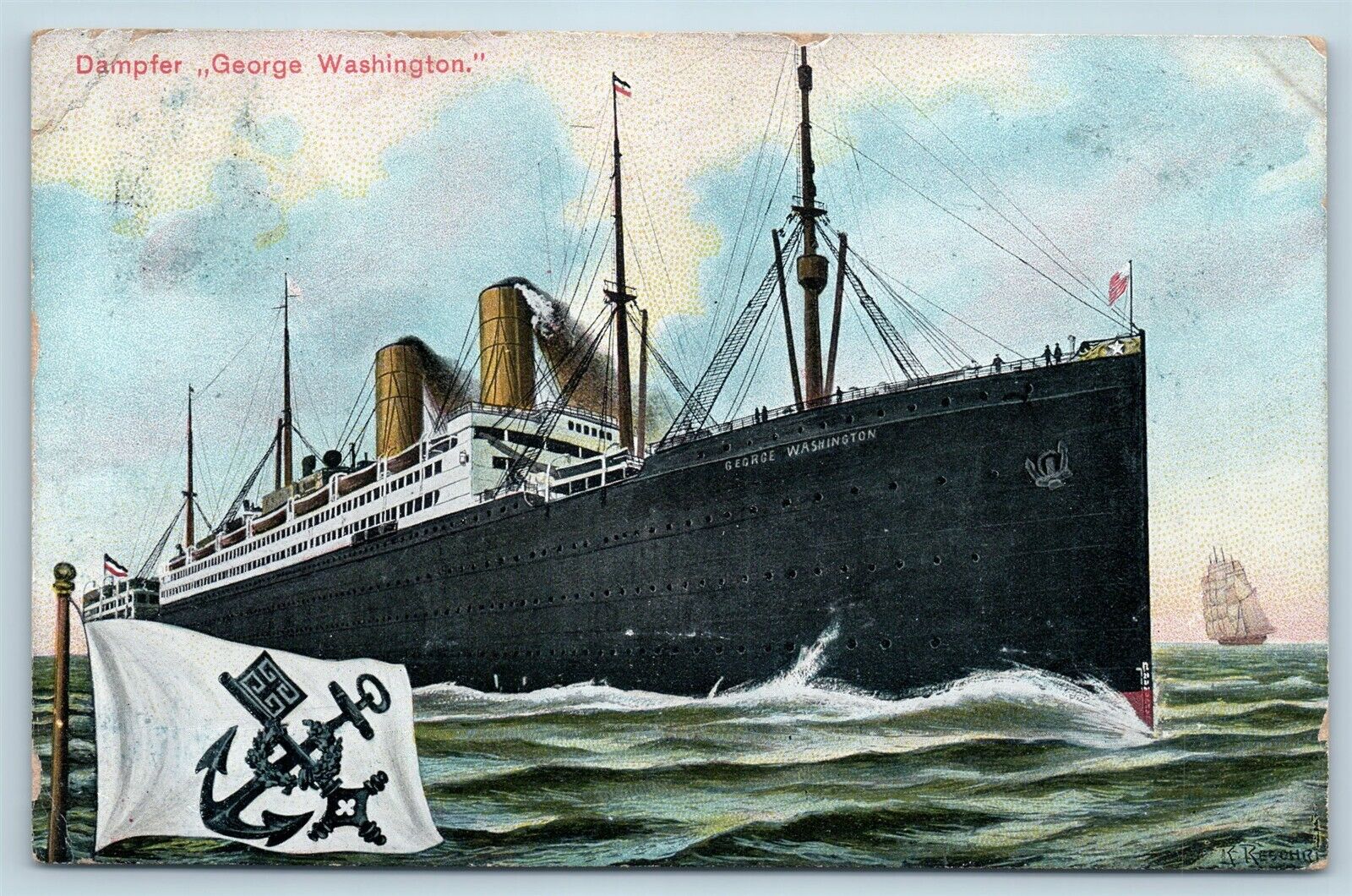 Postcard Norddeutscher Lloyd Bremen George Washington Steamer Ship 1911 V6