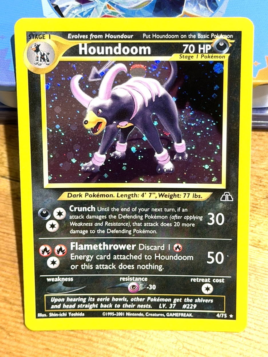 Pokémon TCG Houndoom 4/75 Swirl Holo Rare Unlimited Neo Discovery LP