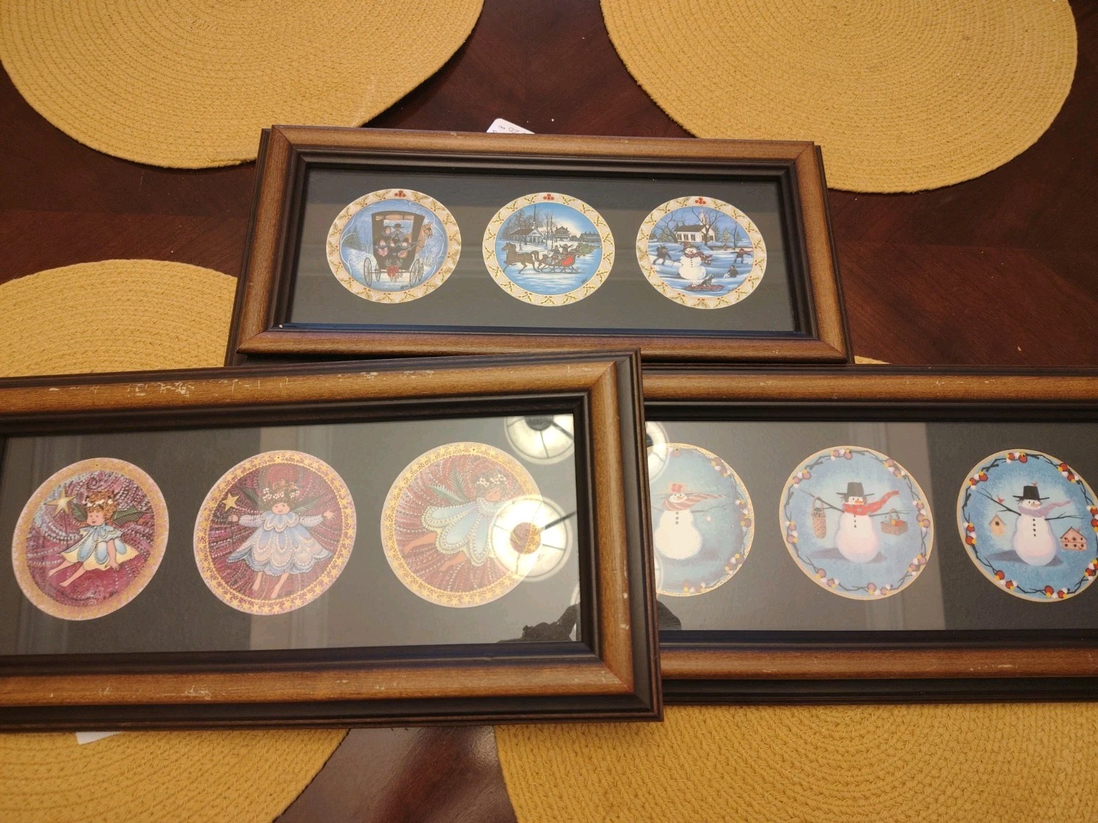 3 Pc Sets Of 3  J Buckley Moss Framed Ornaments
