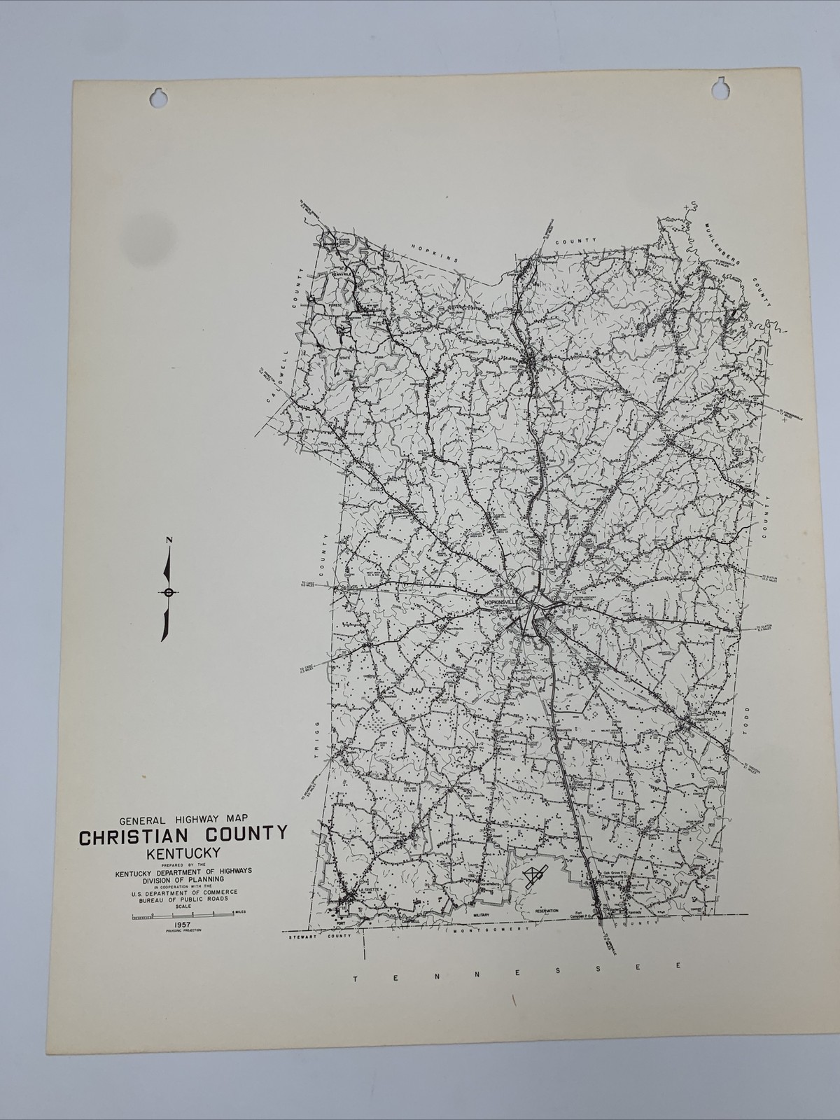Vintage Kentucky General Highway Map Christian County 1957 KY Hopkinsville