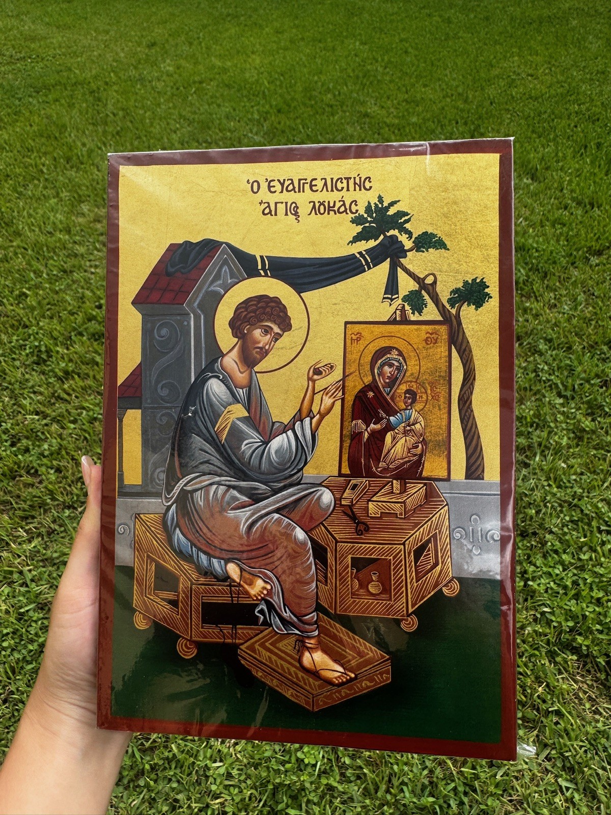 Saint Luke the Evangelist Orthodox Icon Flat Wood 18kt Gold Leaf