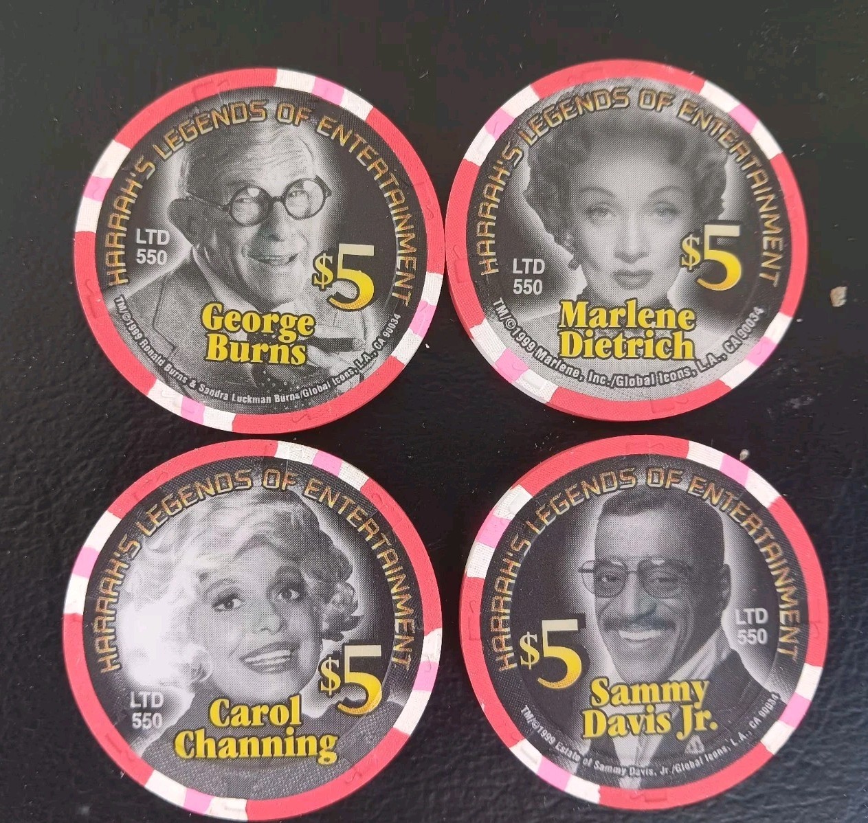 Harrah's Vicksburg MS Lot of 4 Millennium 2000 Legends of Entertainment $5Chips 