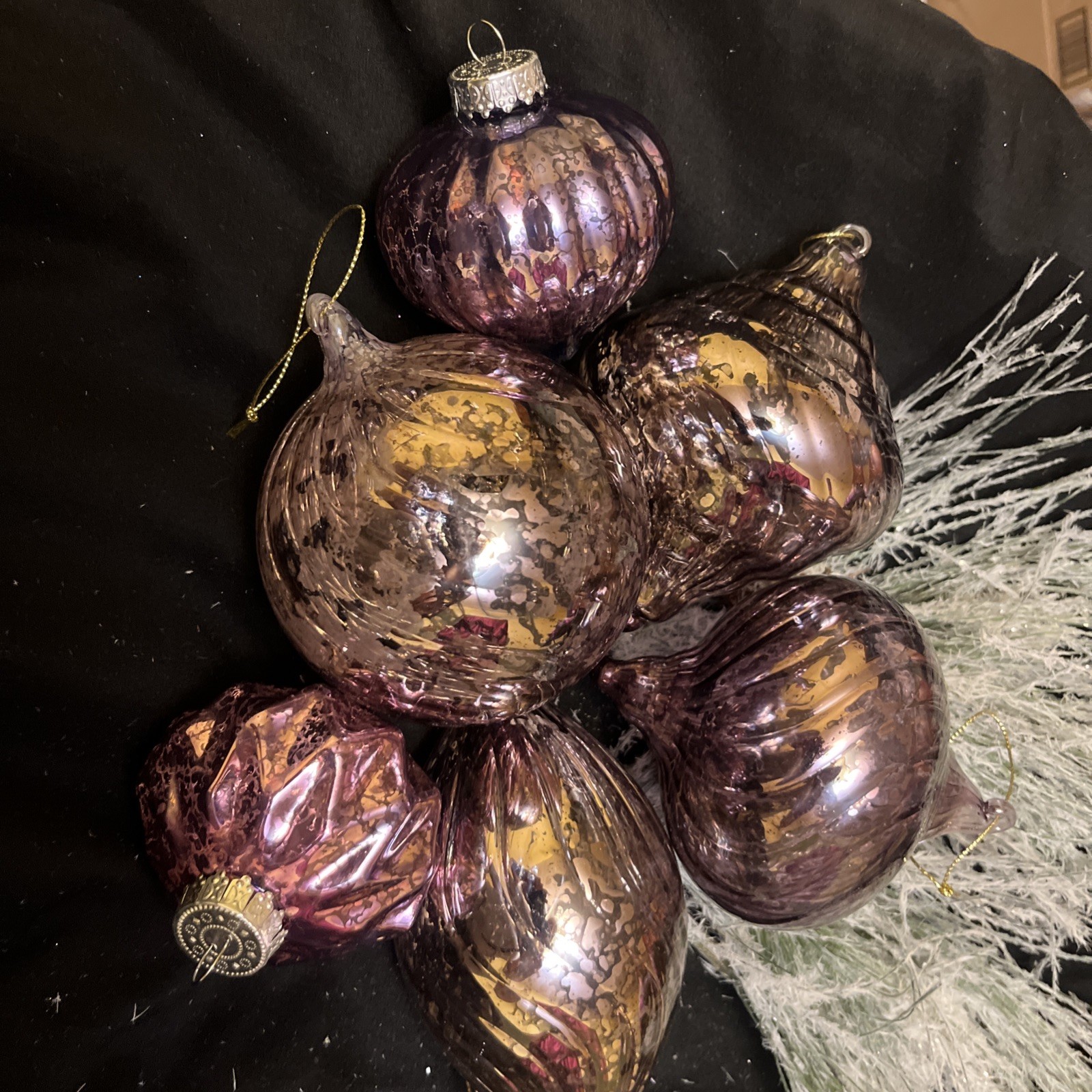 Exquisite Pink Mercury Glass Christmas Ornaments set of 6.   4large 2 Small