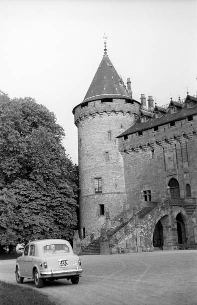 Partial view of a castle which dominate a donjon a big flight of s- Old Photo